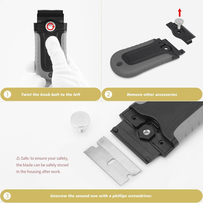 Ehdis Razor Blade Scraper, 1.5'' and 4'' Glass Scraper Tool, Floor Adhesive Remover Scraper with Metal Razor Blades, Paint Scraper Ideal for Cleaning Stove Top, Windows, Grill - Image 4